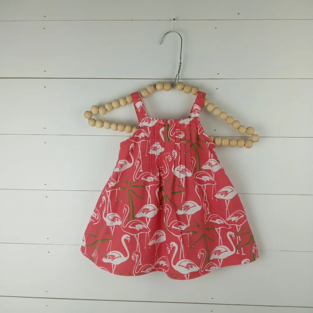 Gymboree girls size 3 pink with white and green flamingo top elastic and pleated